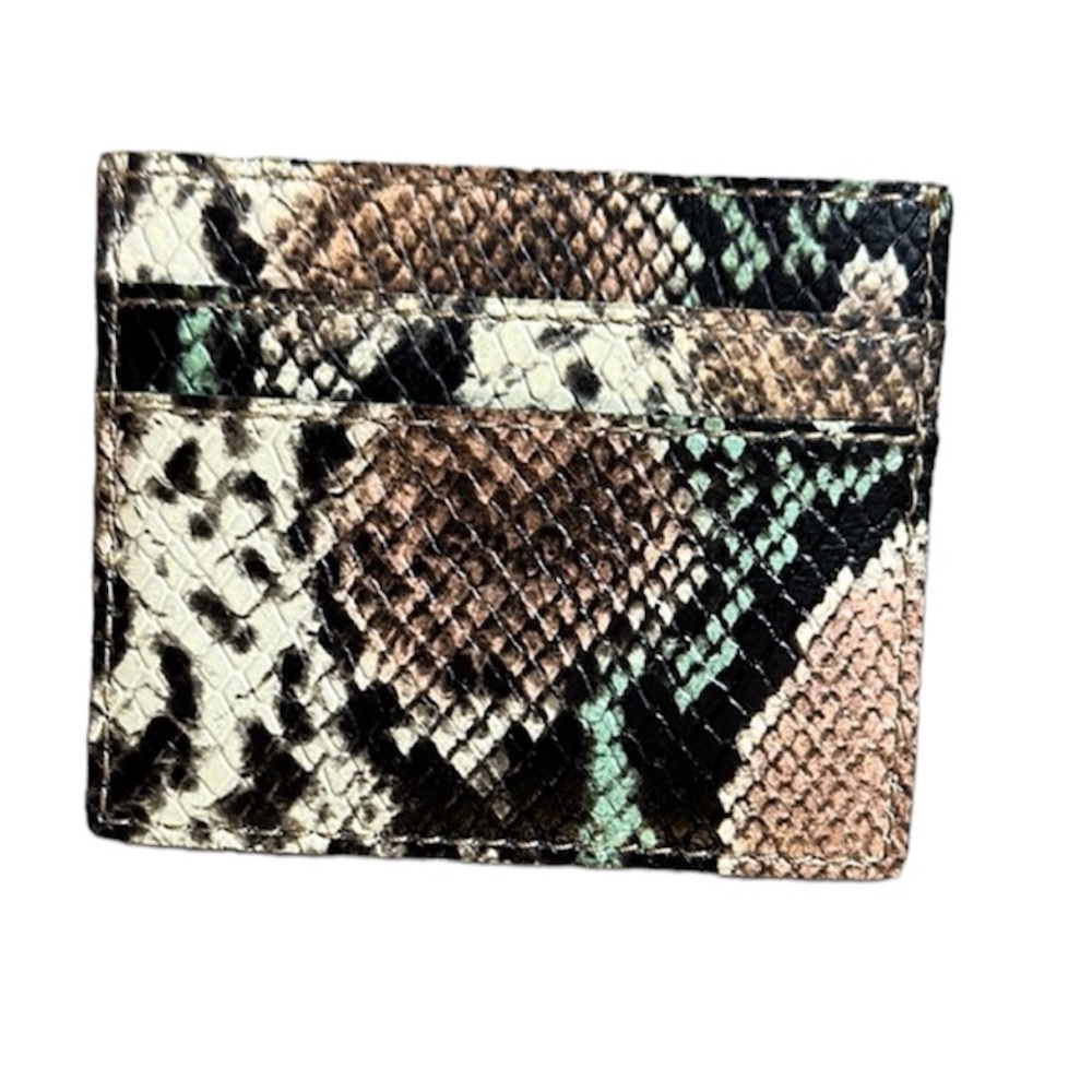 J Crew Leather Four Credit Card Holder w/ pocket for cash. Animal Print